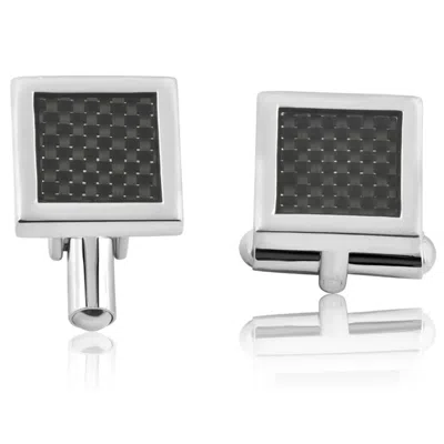 Pompeii3 Men's Stainless Steel And Black Carbon Fiber Rectangle Polished Cufflink 13mm In Silver