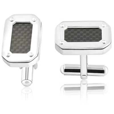 Pompeii3 Men's Stainless Steel And Black Carbon Fiber Rectangle Polished Cufflink 14mm In Silver