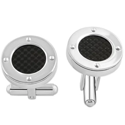 Pompeii3 Men's Stainless Steel And Black Carbon Fiber Round Polished Cufflink 8mm In Silver