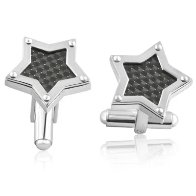 Pompeii3 Men's Stainless Steel And Black Carbon Fiber Star Polished Cufflink 18.5mm In Silver