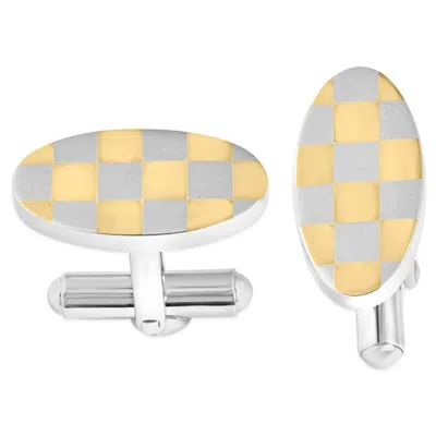 Pompeii3 Men's Stainless Steel And Checkered Gold Polished 11mm Cufflink In Silver