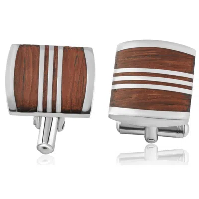 Pompeii3 Men's Stainless Steel And Drift Wood Brown Square Polished 18mm Cufflink In Silver