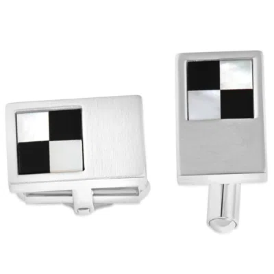 Pompeii3 Men's Stainless Steel Checkered Black And White Polished 11mm Cufflink In Metallic