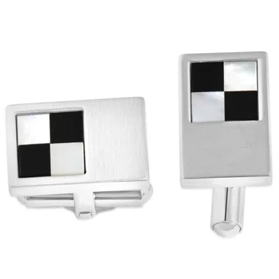 Pompeii3 Men's Stainless Steel Checkered Black And White Polished 11mm Cufflink In Silver