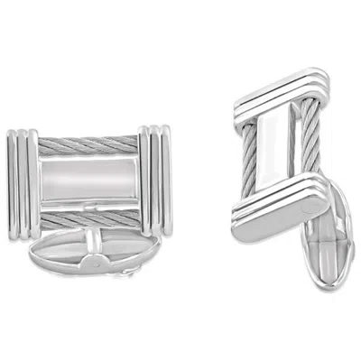 Pompeii3 Men's Stainless Steel Double Wired Polished 11mm Cufflink In Silver