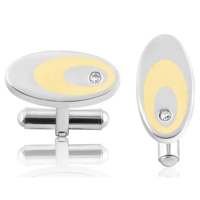 Pompeii3 Men's Stainless Steel Yellow Oval Polished 10.5mm Cufflink In Silver