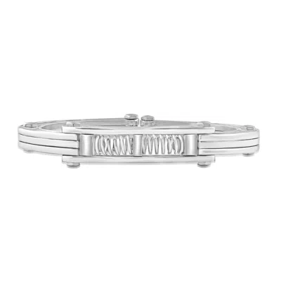 Pompeii3 Men's Steel And Black Carbon Fiber Two Tone Spring 7" 6mm Cuffed Bracelet In Silver