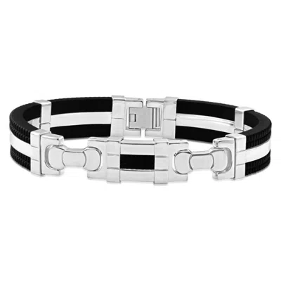 Pompeii3 Men's Steel And Black Silicone Two Tone 12.5mm 8 " Bangle Bracelet In Silver