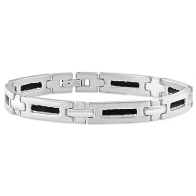 Pompeii3 Men's Steel And Black Wired 8mm Flexible Link 8.5 " Bracelet In Metallic