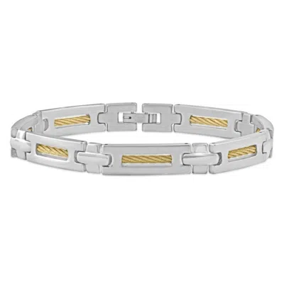 Pompeii3 Men's Steel And Dark Gold Wired 7mm Flexible Link 8.5 " Bracelet In Silver