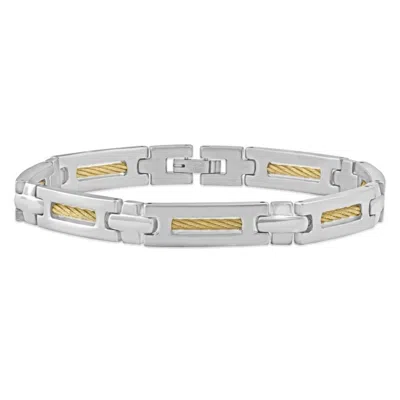 Pompeii3 Men's Steel And Dark Gold Wired 7mm Flexible Link 8.5 " Bracelet In Silver