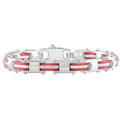Pompeii3 Men's Steel And Red Two Tone 8mm Link Flexible Trigger Clasp 8.5 " Bracelet In Multi