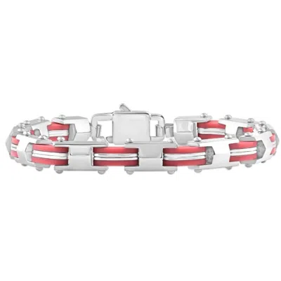 Pompeii3 Men's Steel And Red Two Tone 8mm Link Flexible Trigger Clasp 8.5 " Bracelet In Silver