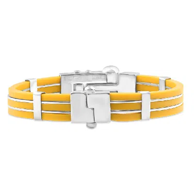 Pompeii3 Men's Steel And Yellow Silicone Two Tone 11mm 8 " Bangle Bracelet In Multi