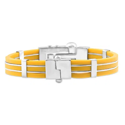 Pompeii3 Men's Steel And Yellow Silicone Two Tone 11mm 8 " Bangle Bracelet In Silver