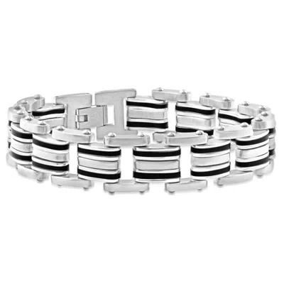 Pompeii3 Men's Steel Brushed And Black Two Tone 16.5mm Link Flexible 8 " Bracelet In Silver