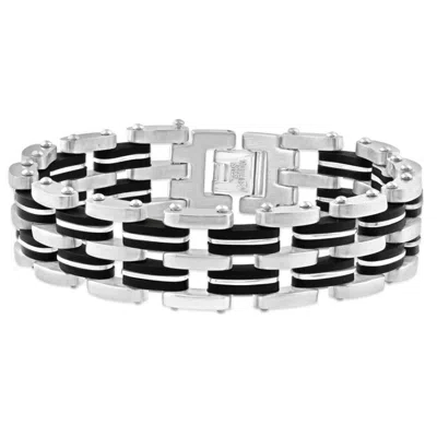Pompeii3 Men's Steel Brushed And Black Two Tone 18.5mm Wide Link Flexible 8.5 " Bracelet In Silver