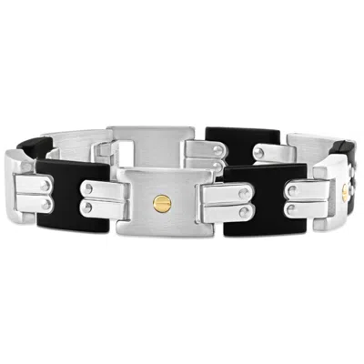 Pompeii3 Men's Steel Brushed And Black Two Tone Flexible 12mm Link 8 " Bracelet In Silver