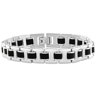 Pompeii3 Men's Steel Brushed Black Two Tone 11mm Link Flexible 8 " Bracelet