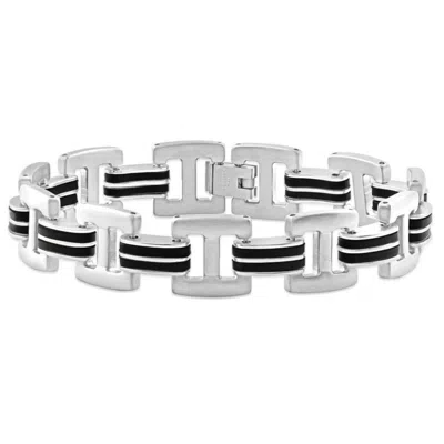 Pompeii3 Men's Steel Brushed Black Two Tone 14mm Link Flexible 8 " Bracelet In Silver