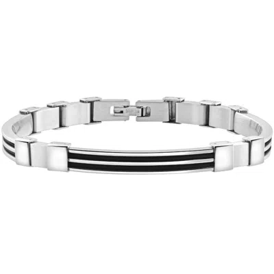 Pompeii3 Men's Steel Polished And Black Two Tone 6mm Link 8.5 " Bracelet In Silver
