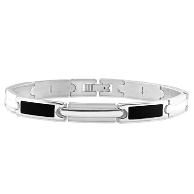 Pompeii3 Men's Steel Polished And Black Two Tone 7mm Link Carbon Fiber 8 " Bracelet In Silver