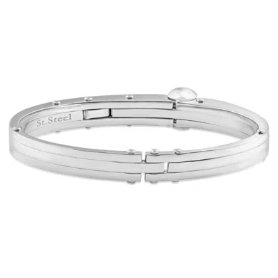 Pompeii3 Men's Steel Polished Latched 8" 10mm Cuffed Bracelet In Silver