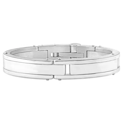 Pompeii3 Men's Steel Polished Latched 8" 13mm Cuffed Bracelet In Silver
