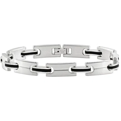 Pompeii3 Men's Steel Polished Two Tone Black 8.5" 8.5mm Bracelet In Silver