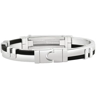Pompeii3 Men's Steel Polished Two Tone Black Latched 8" 11mm Cuffed Bracelet In Silver