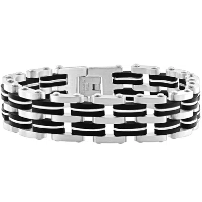 Pompeii3 Men's Steel Polished Two Tone Brushed Black 18mm Link 8.5 " Bracelet In Metallic