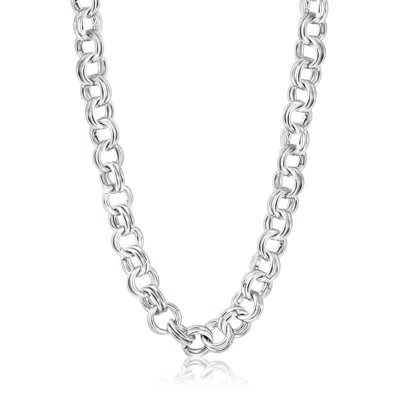 Pompeii3 Men's Steel Single Tone 10mm Double Circle Link Flexible 22 " Necklace In Silver