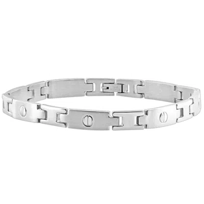 Pompeii3 Men's Steel Single Tone 7mm Screwed Long Link Flexible 8.5" Bracelet In Silver