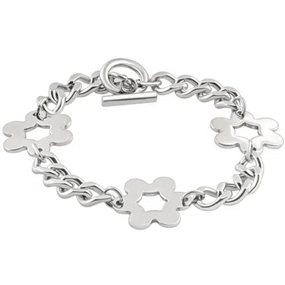 Pompeii3 Men's Steel Single Tone Flower 7.5mm Link Toggle Clasp 8" Bracelet In Silver