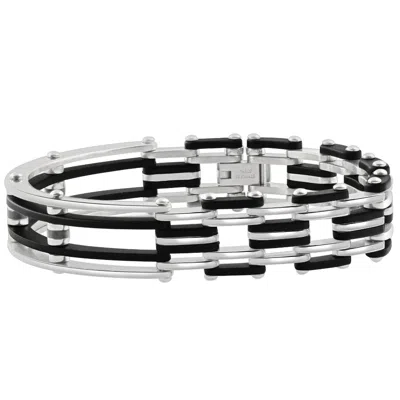 Pompeii3 Men's Steel Two Tone Black 13.5mm Link Flexible Clasp 8.5 " Bracelet In Silver