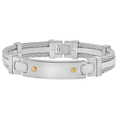 Pompeii3 Men's Steel Two Tone Double Wire 12mm Link 8 " Bracelet In Silver