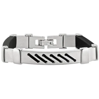 Pompeii3 Men's Two Tone Steel 7" Brushed Black Strapped 8mm Bracelet In Silver