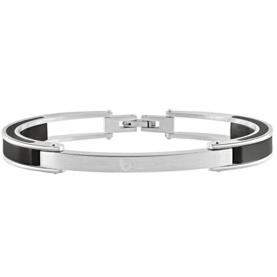Pompeii3 Men's Two Toned Steel And Black Cuffed 8mm Link 8.5" Bracelet