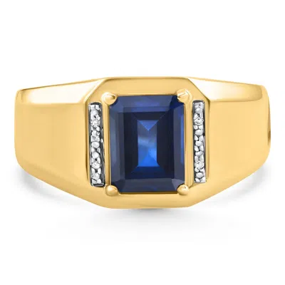 Pompeii3 Men's Yellow Gold Blue Sapphire & Diamond Ring Size: 10.5 In Multi