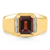 Pompeii3 Men's Yellow Gold Emerald Shape Garnet & Diamond Ring Size: 10