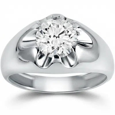 Pompeii3 Mens 1 1/2ct Diamond Solitaire Belcher Wedding Ring 14k Gold Lab Grown In Silver