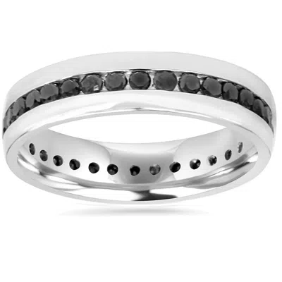 Pompeii3 Mens 1 1/4ct Channel Set Black Diamond Eternity Ring Wedding Band 10k White Gold In Multi