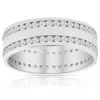 Pompeii3 Mens 1 3/8ct Diamond Eternity Ring 10k White Gold Double Row High Polished In Multi