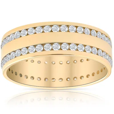 Pompeii3 Mens 1 3/8ct Diamond Eternity Ring 10k Yellow Gold Double Row High Polished In Multi