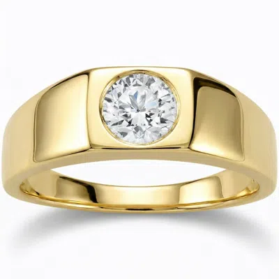 Pompeii3 Mens 1 Ct Round Solitaire Diamond Wedding Ring 14k Yellow Gold