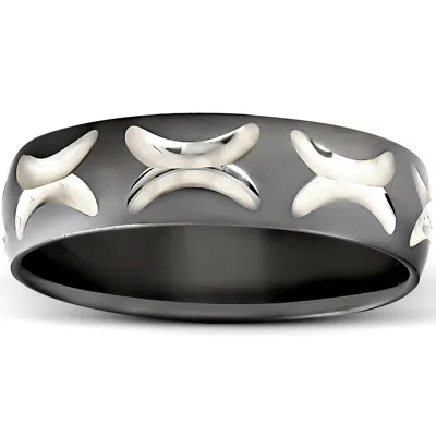 Pompeii3 Mens 10k Black Gold Wave Wedding Band In Multi
