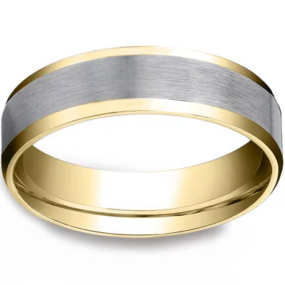 Pompeii3 Mens 10k Gold 6mm Satin Wedding Band Flat Beveled Edge Two Tone Ring In Silver