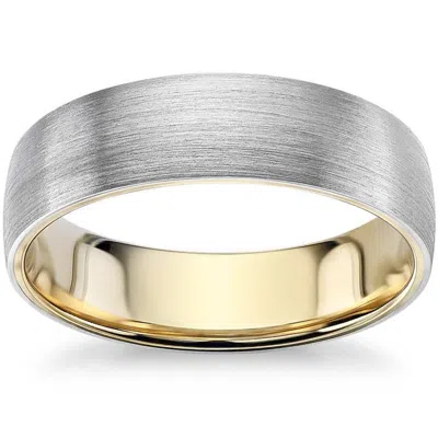 Pompeii3 Mens 10k White And Yellow Gold Two Tone Brushed Wedding Band 5mm In Silver