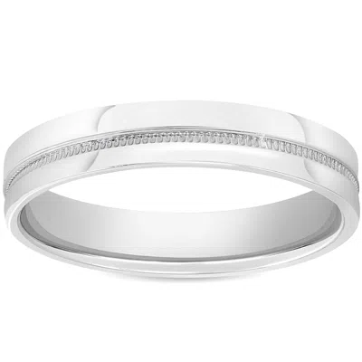 Pompeii3 Mens 10k White Gold 4mm Flat Band High Polished Milgrain Accent Wedding Ring In Multi