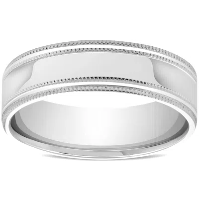 Pompeii3 Mens 10k White Gold 6mm Band High Polished Double Milgrain Accent Wedding Ring In Multi